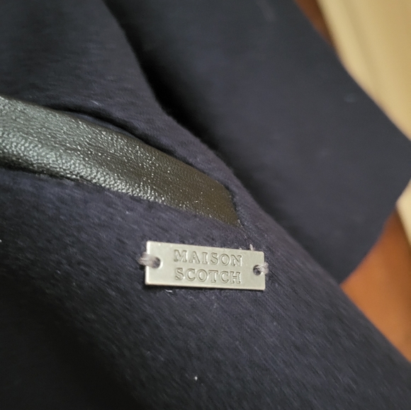 Maison Scotch Soda Blue Navy Wool 3/4 Coat with Leather Collar Size M NWOT - Picture 5 of 8